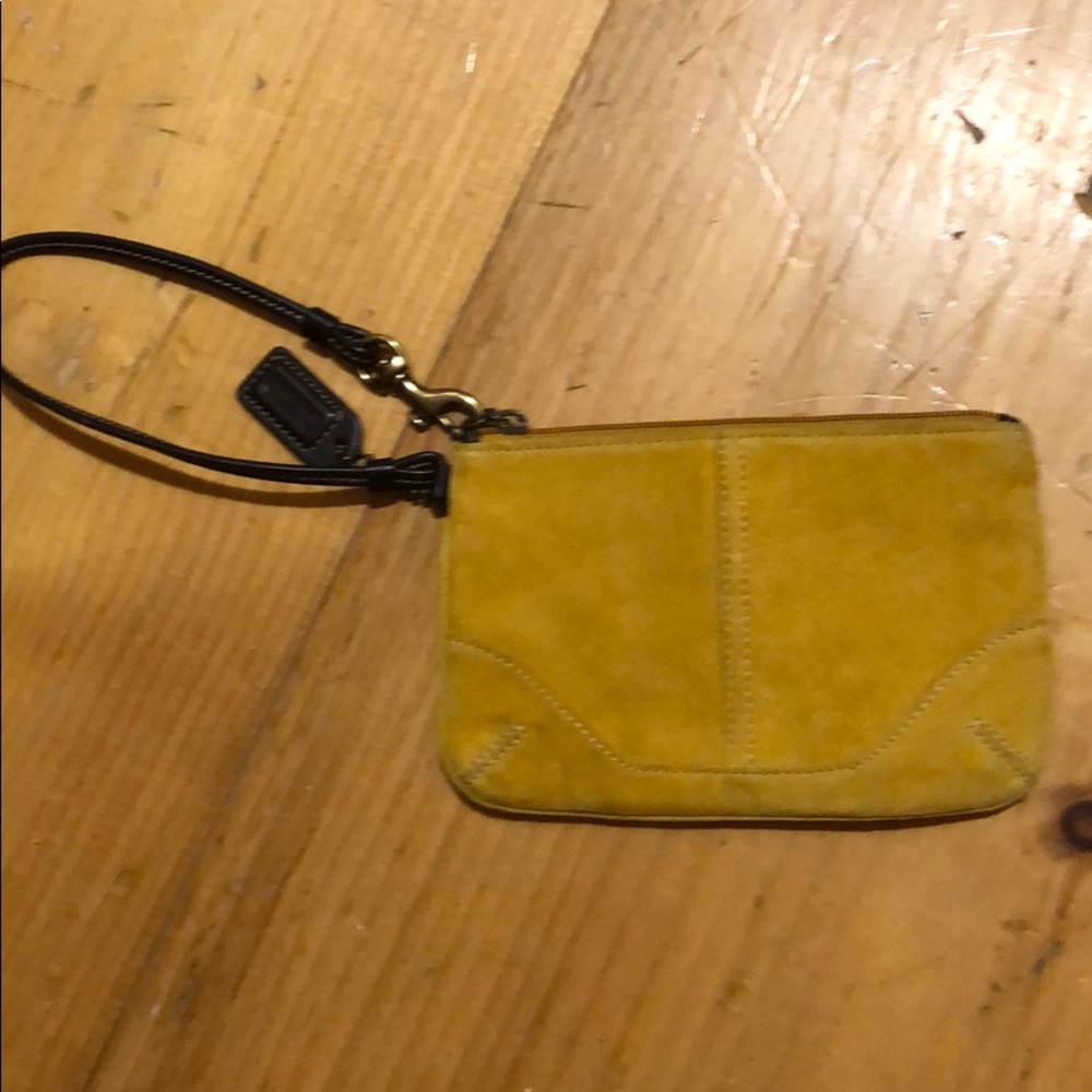 Gold suede wristlet